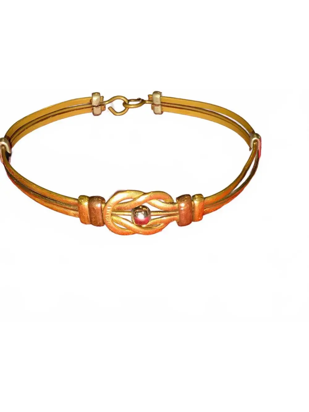Vintage Gold Tone Metal Bangle Bracelet with Silver Accent